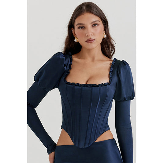 House of CB Dana Navy Puff Sleeve Corset