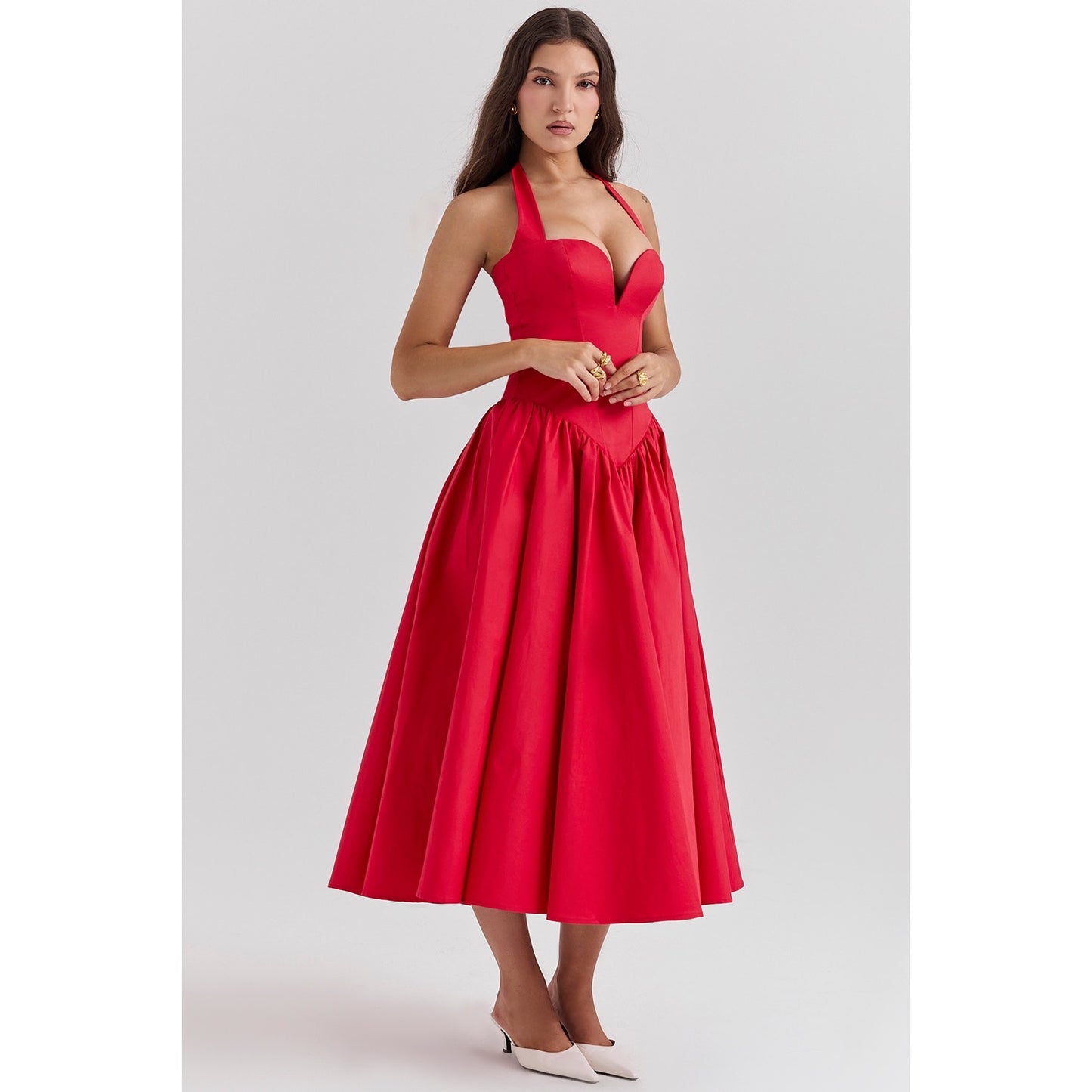 House of CB Coquette scarlet halter midi dress