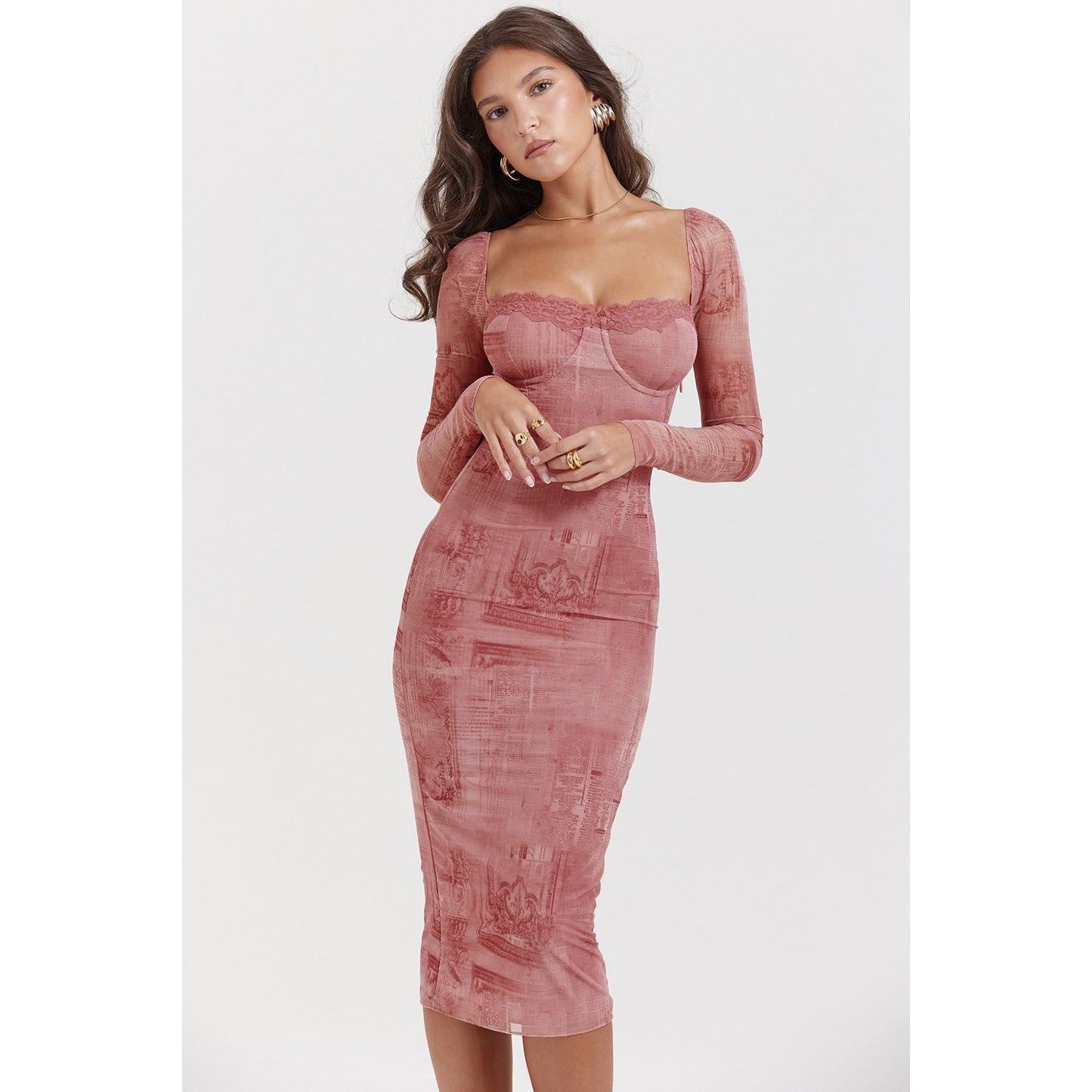 House of CB Seraphina Pink Print Corset Dress