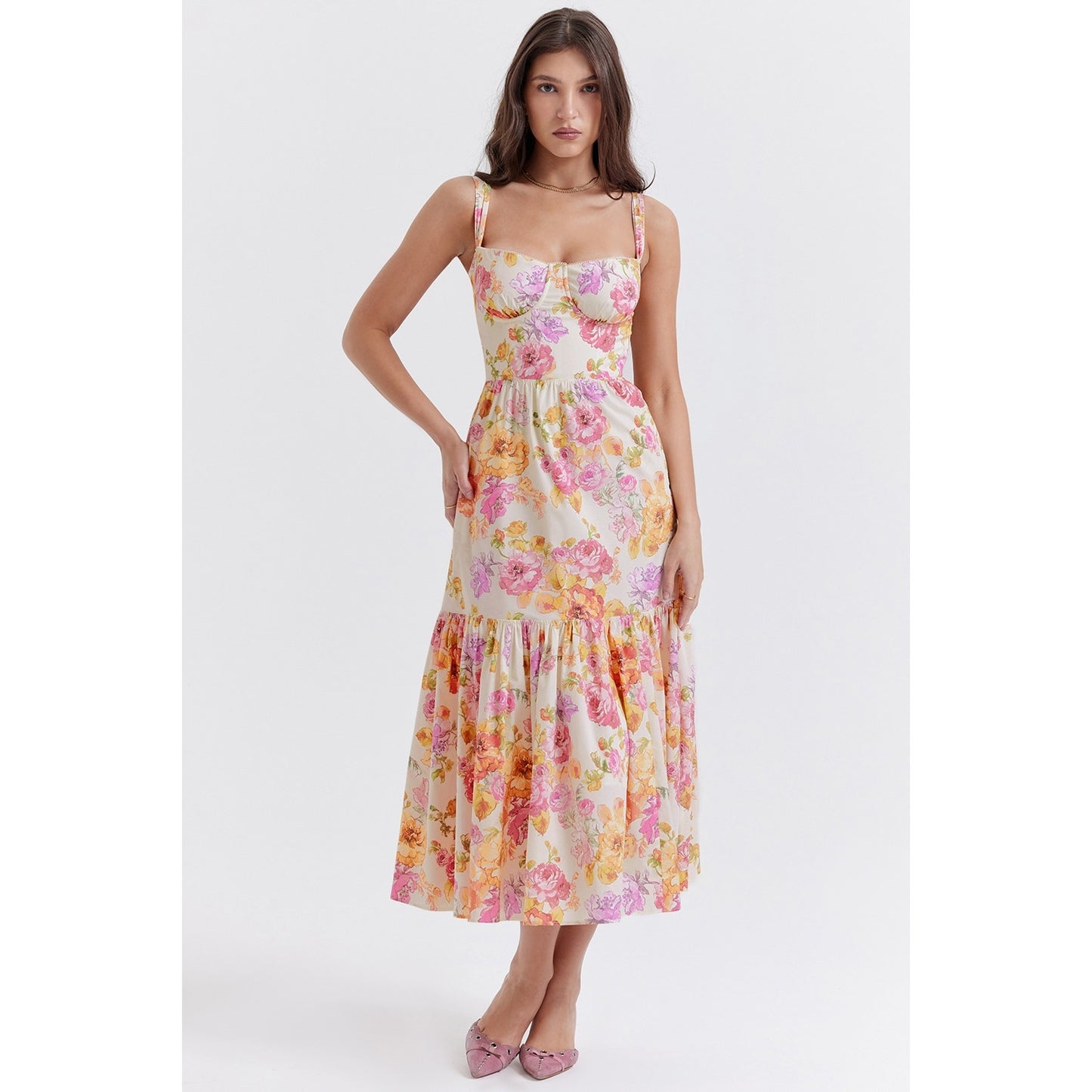 House of CB Elia ivory floral midi sundress
