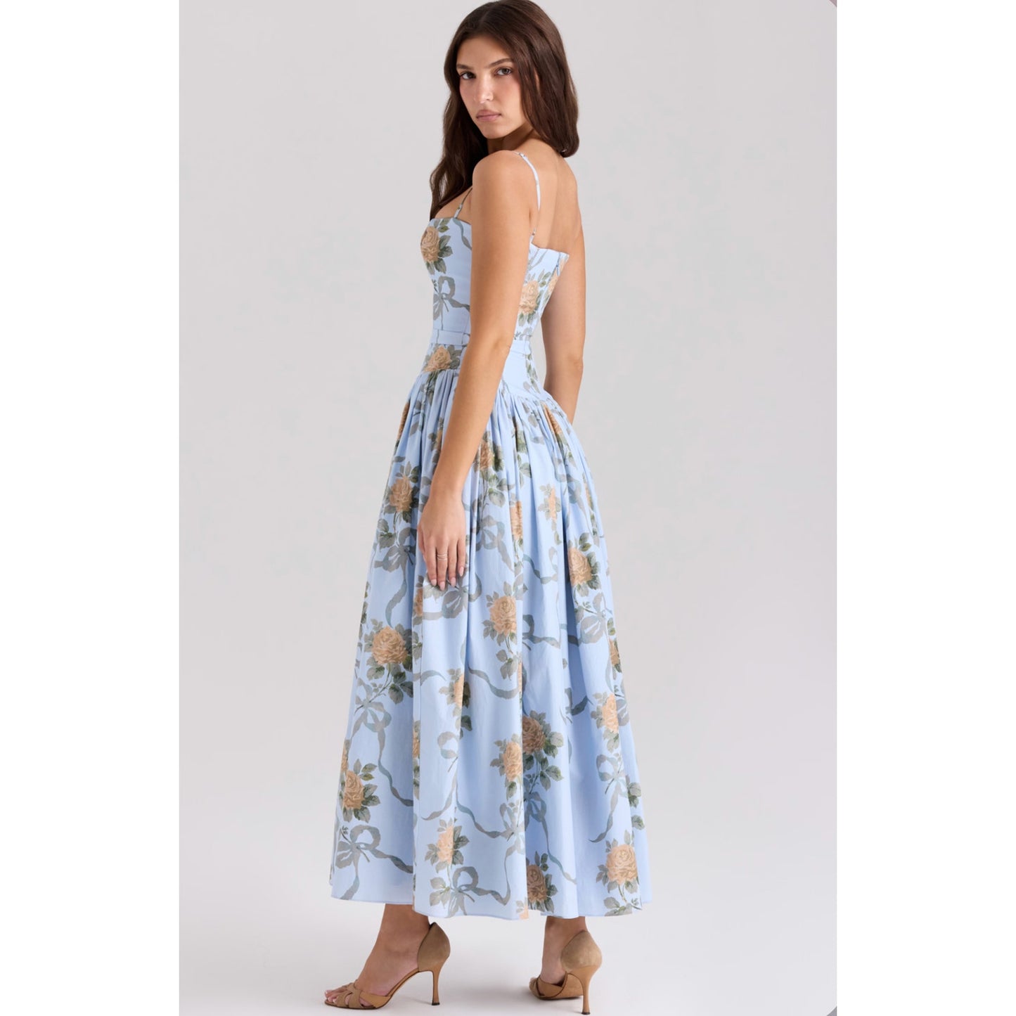 House of CB Ysabella Blue Vintage Rose Print Cotton Dress