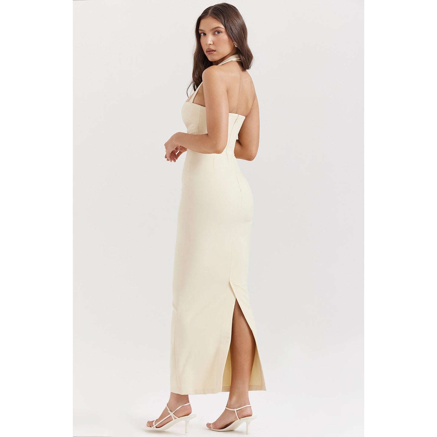 House of CB Mia ecru halter maxi dress