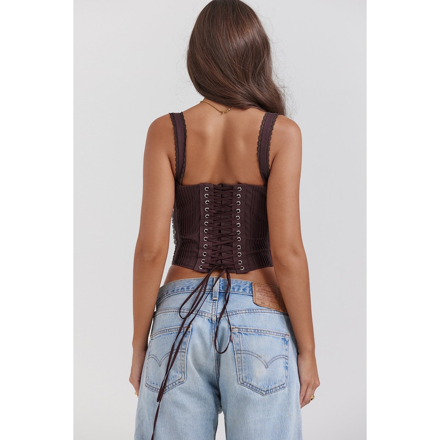 House of CB Gini rich brown lace back corset