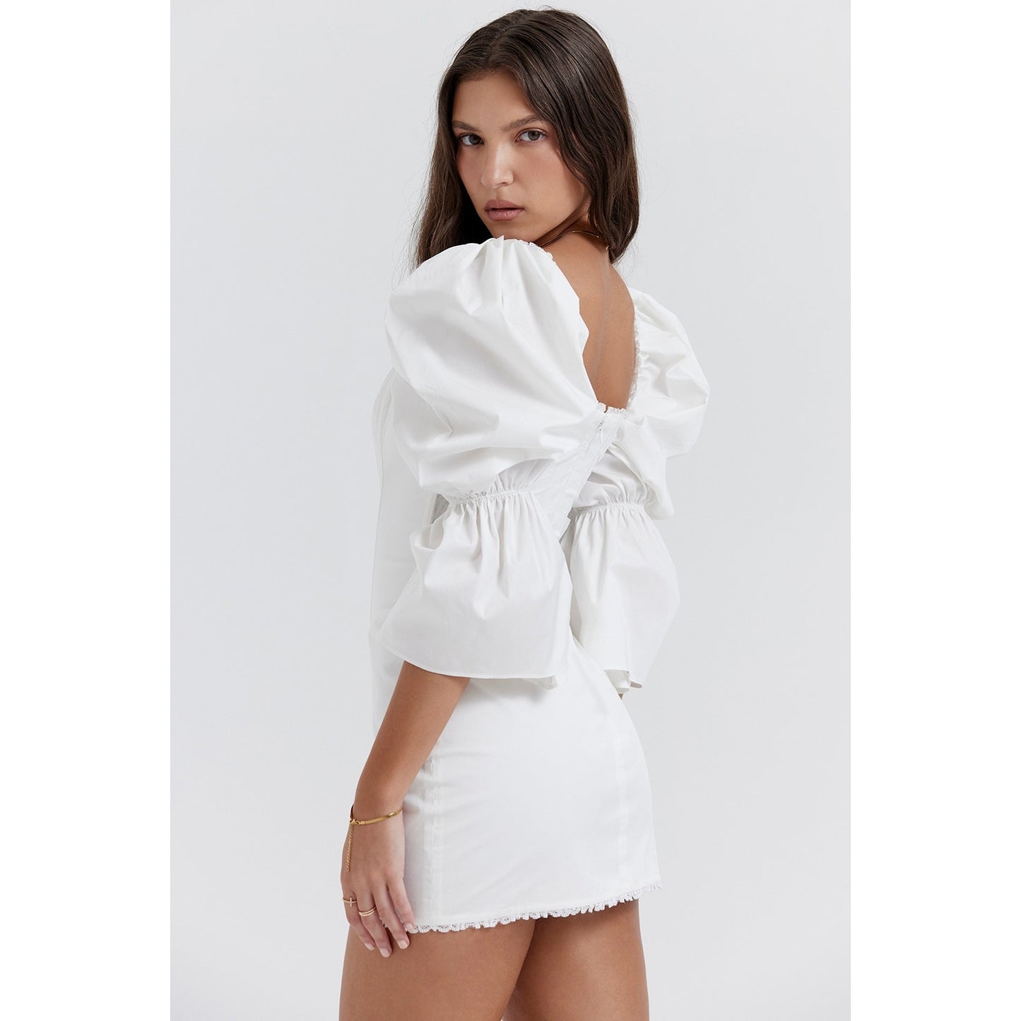 House of CB Matilda white puff sleeve corset dress