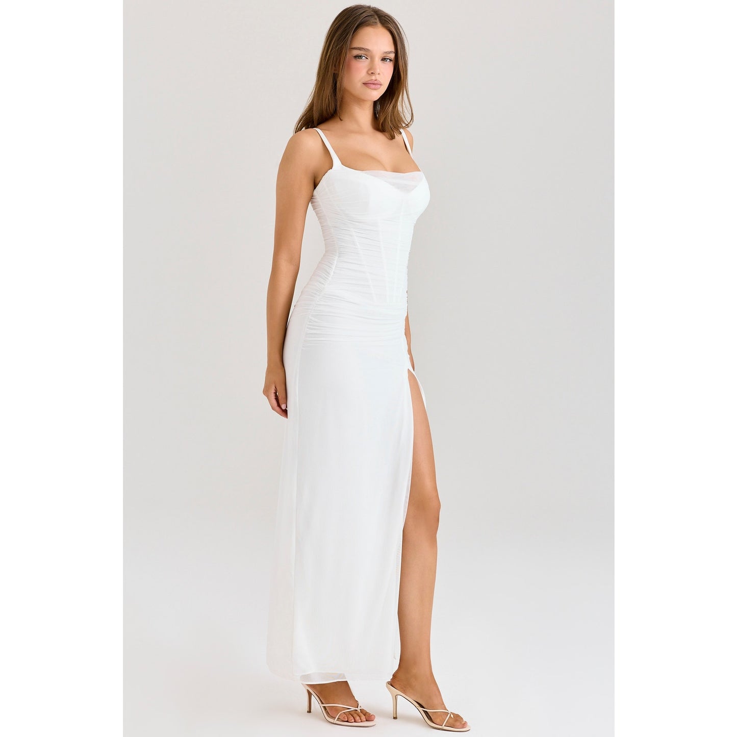 House of CB Lini White Mesh Maxi Dress
