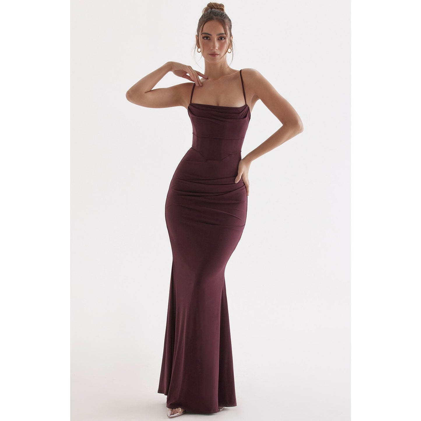 House of CB Milena Dark Cherry Corset Maxi Dress