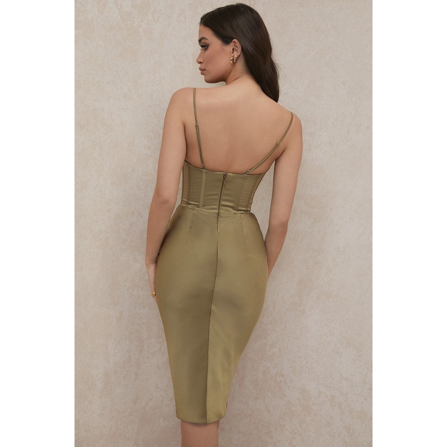 House of CB Myrna Olive Corset Slip Dress