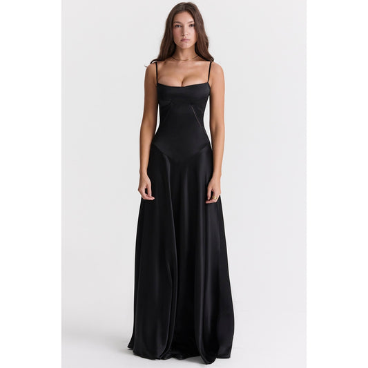 House of CB Anabella black lace up maxi dress