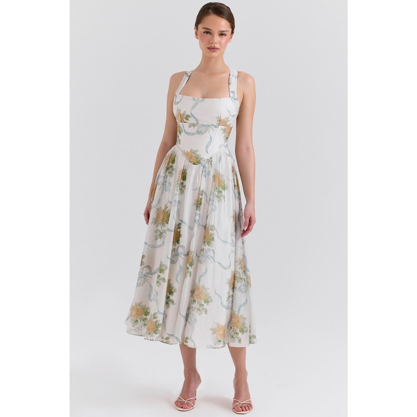 House of CB Minerva Soft Blue Vintage Ribbon Midi Dress