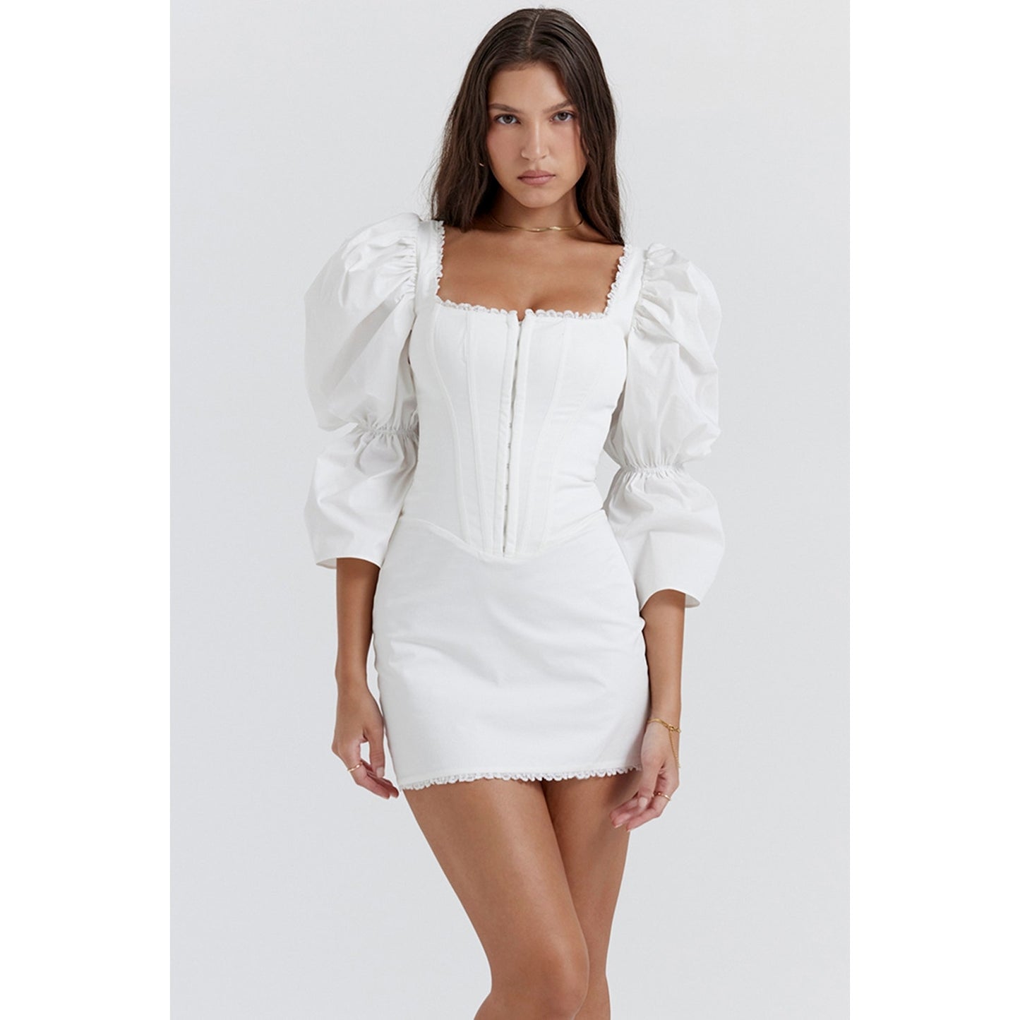 House of CB Matilda white puff sleeve corset dress