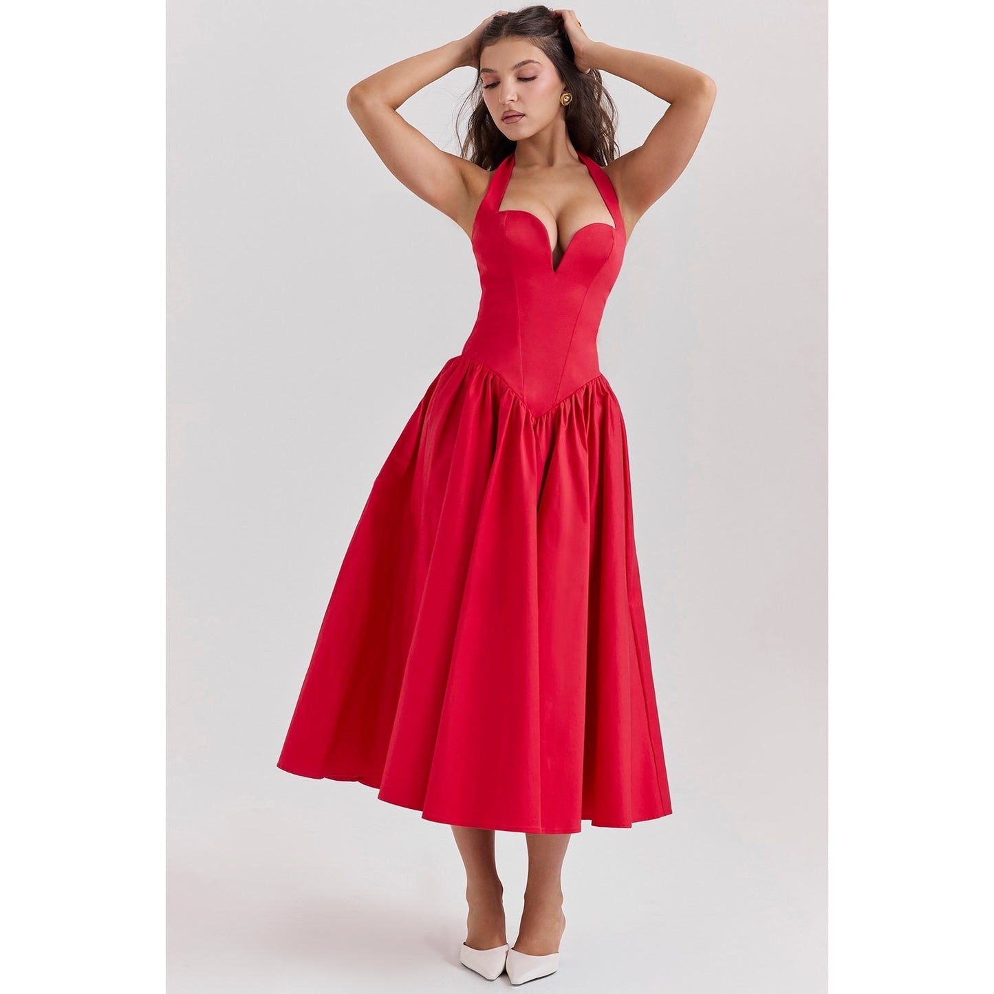 House of CB Coquette scarlet halter midi dress