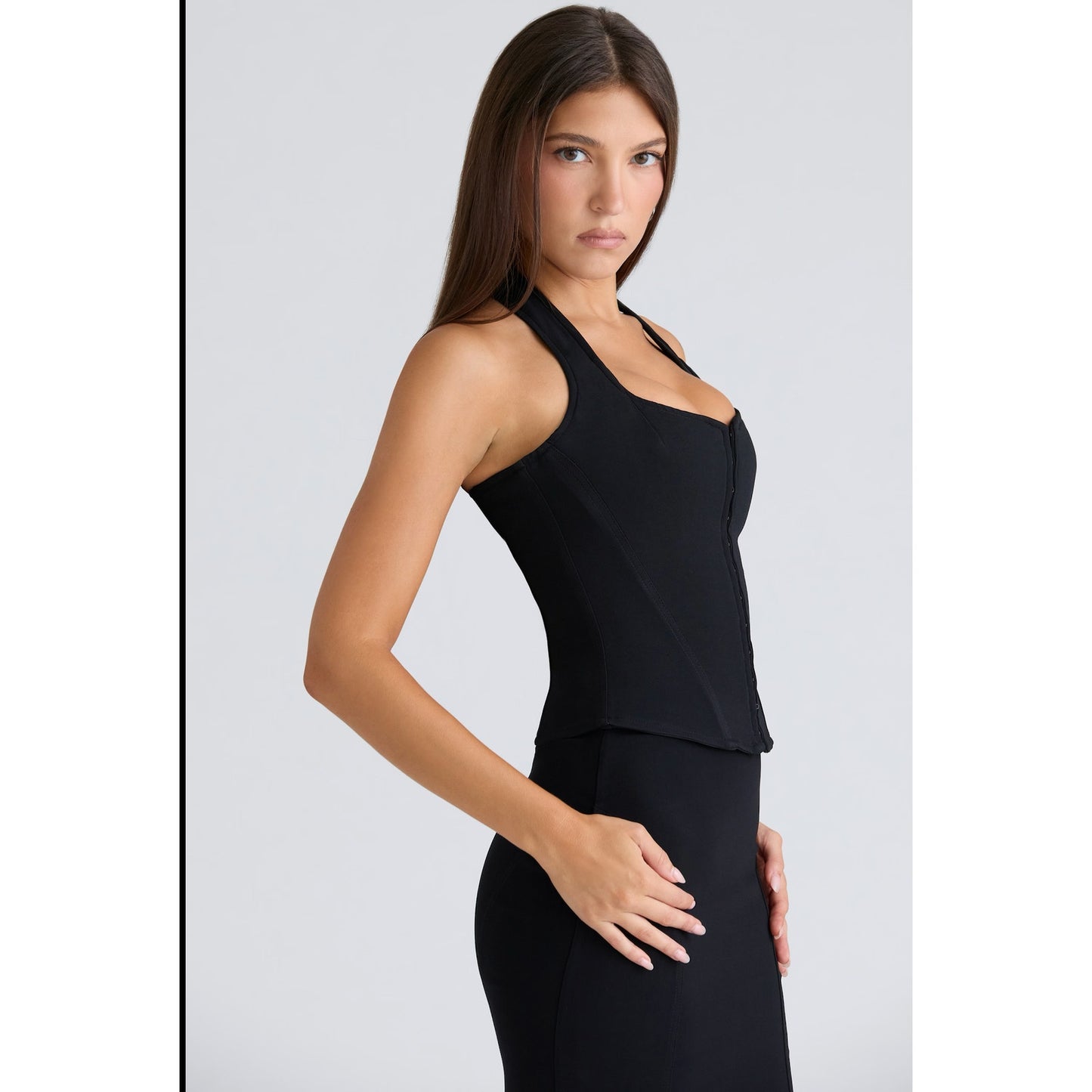 House of CB The Halter Neck Black Stretch Corset Top