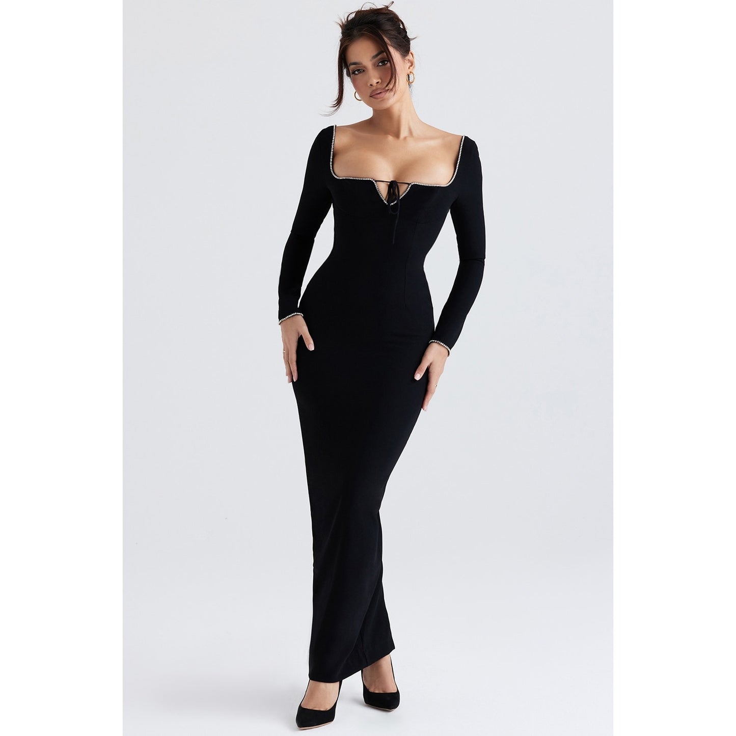 House of CB Rosa Black Crystal Embellished Maxi Dress