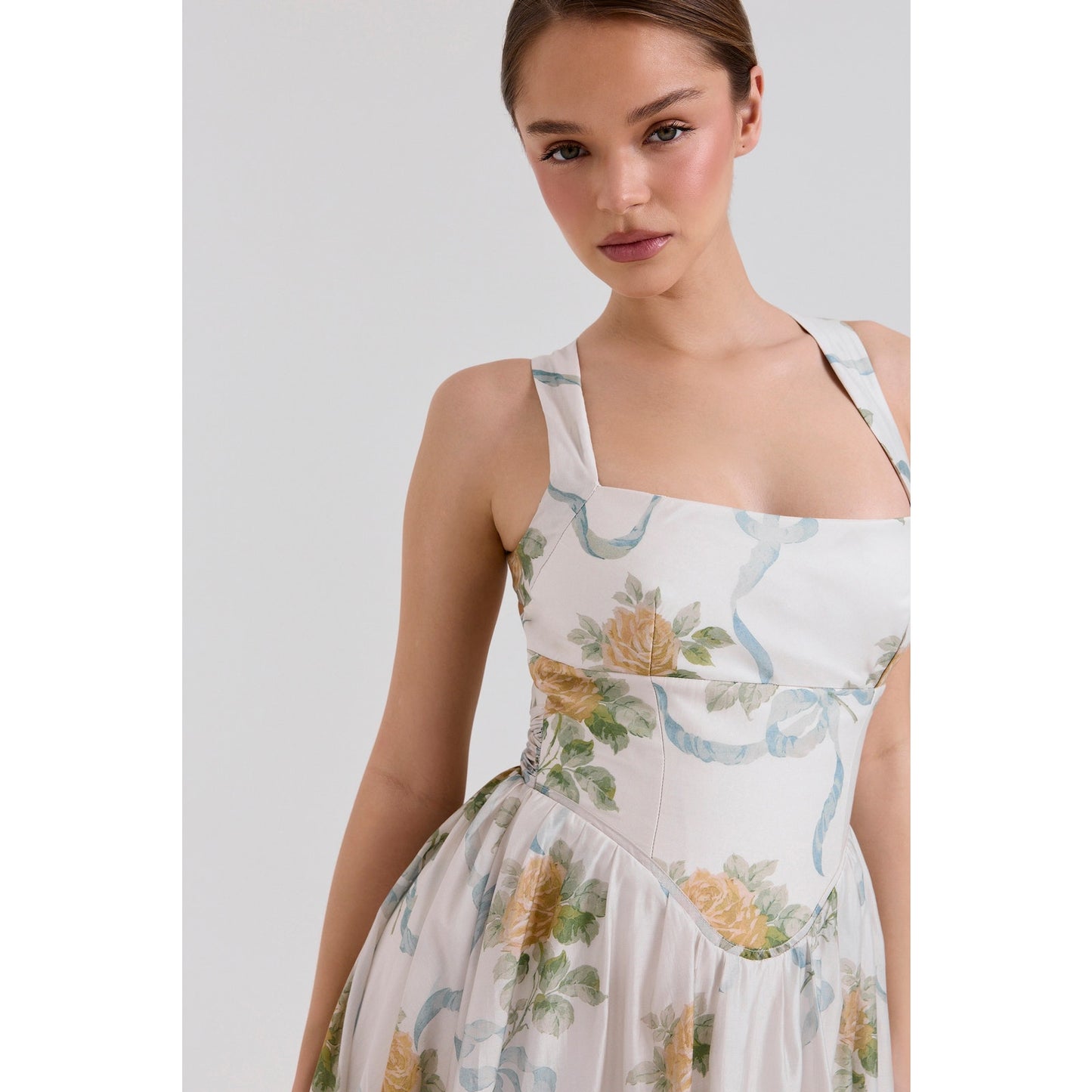 House of CB Minerva Soft Blue Vintage Ribbon Midi Dress