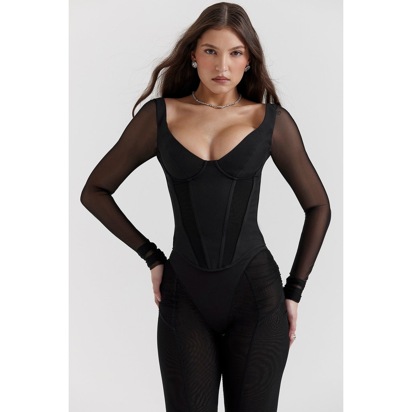 House of CB Araminta black long sleeve corset