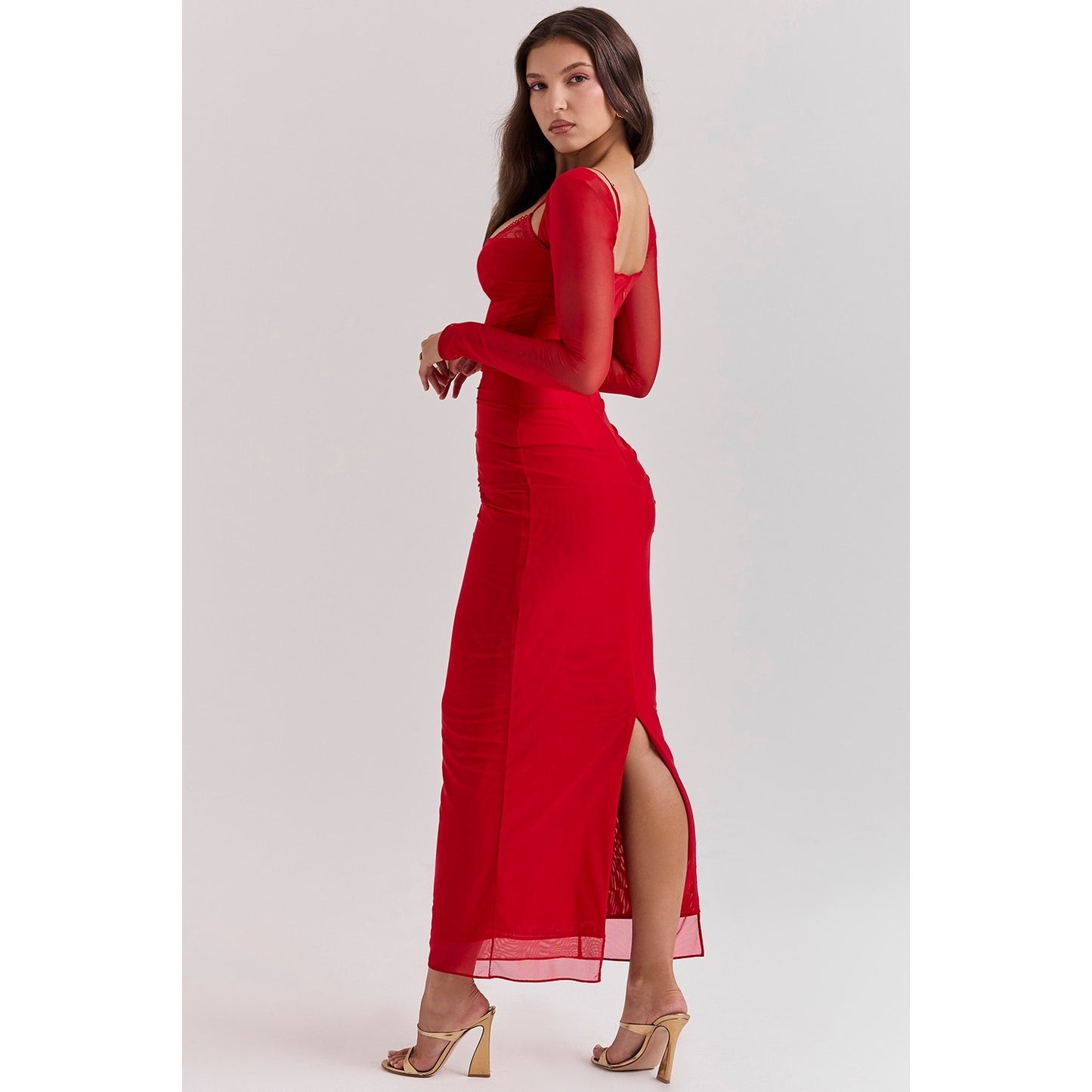 House of CB Katarina Scarlet Long Sleeve Maxi Dress