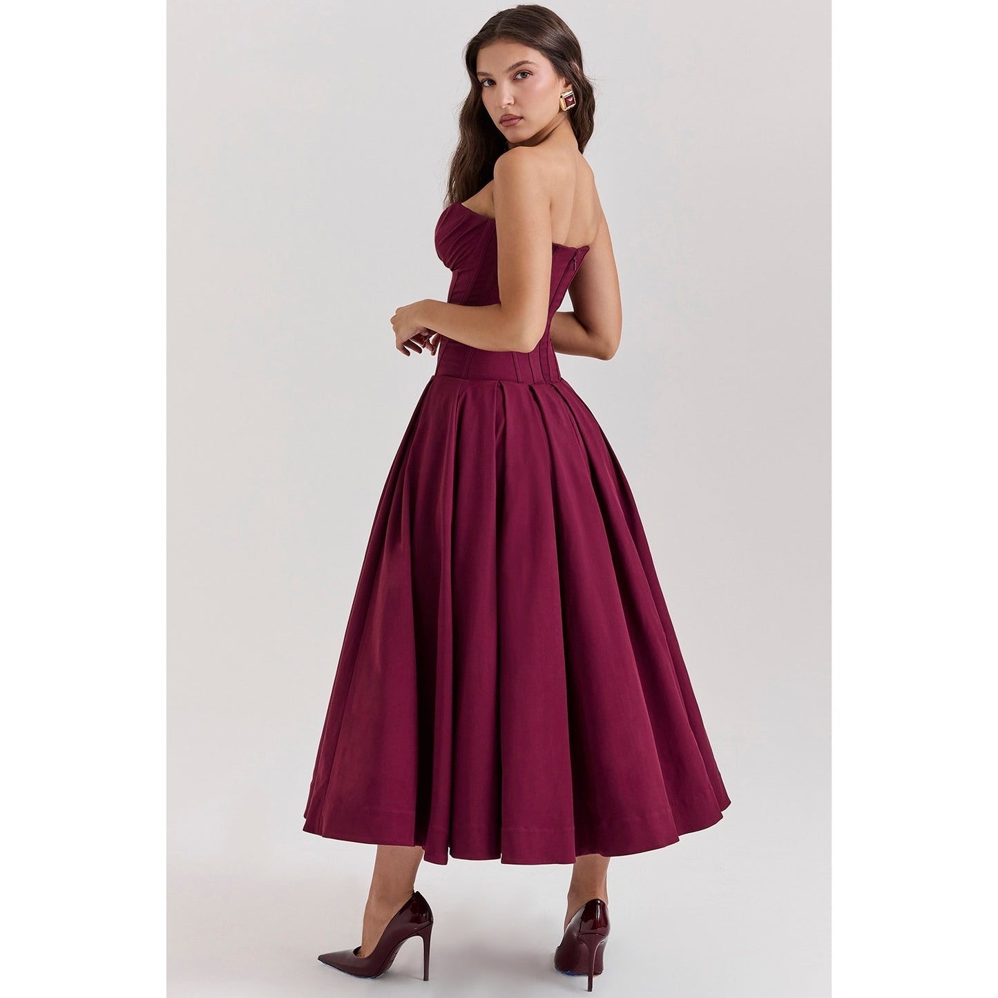 House of CB Lady Wine Strapless Midi Dress