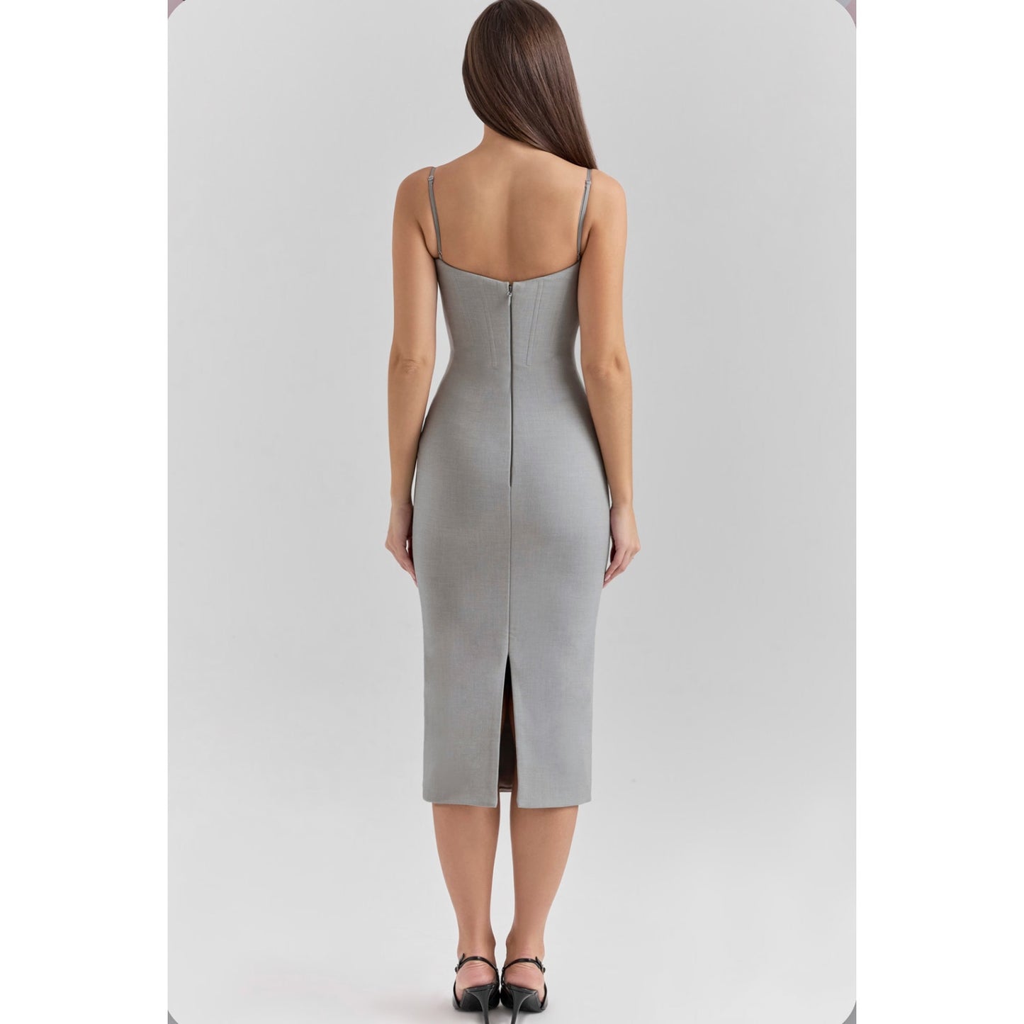 House of CB Kiki Light Grey Mesh Bodycon Midi Dress