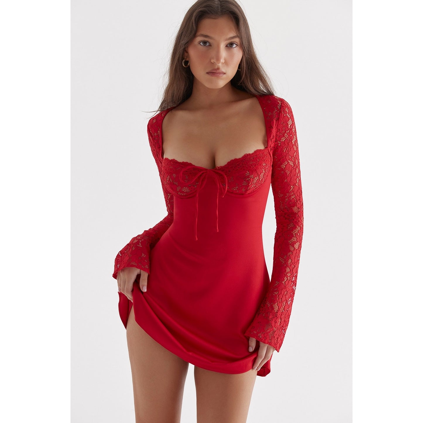 House of CB Jennica red rose satin and lace mini dress