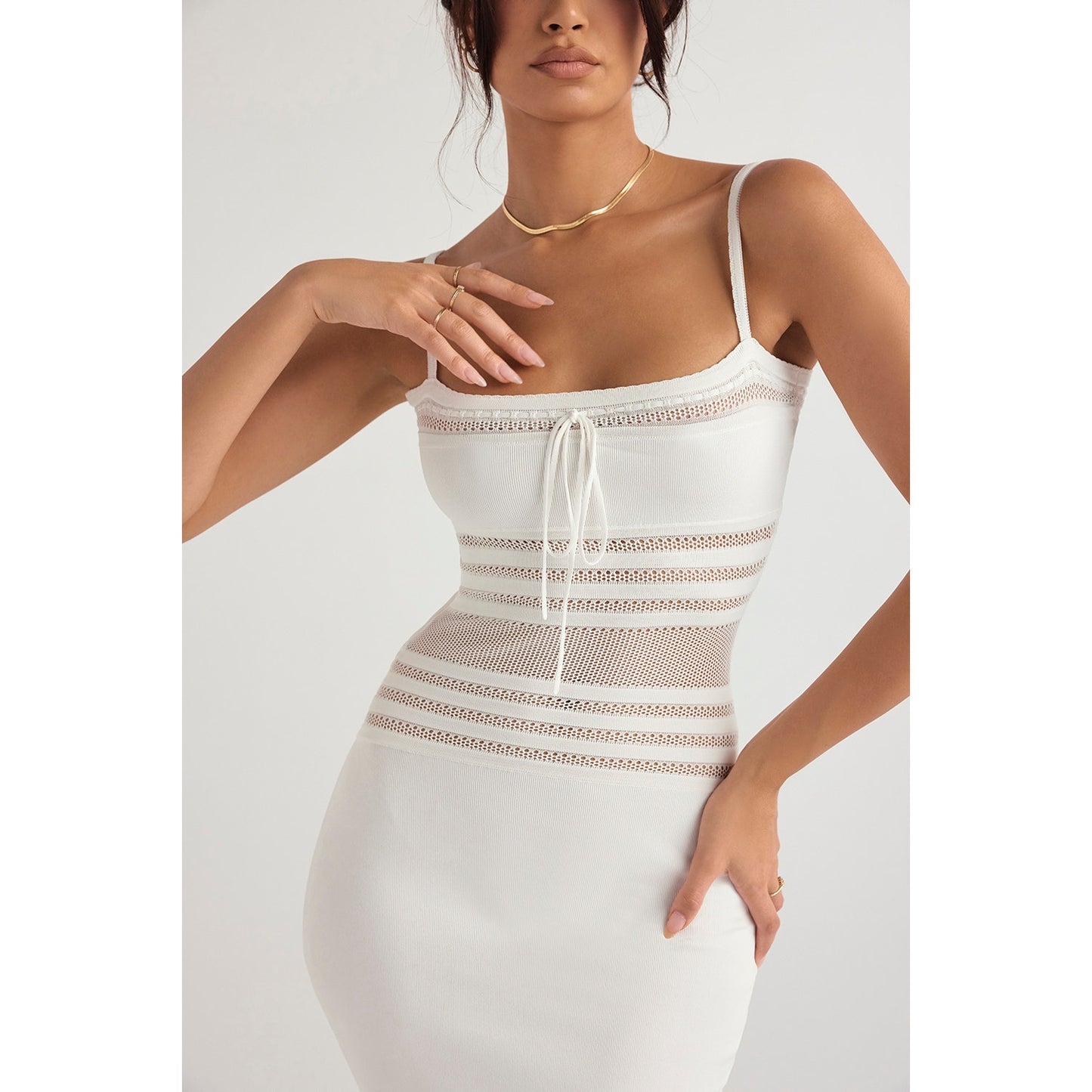 House of CB Gia ivory dainty knit midi dress