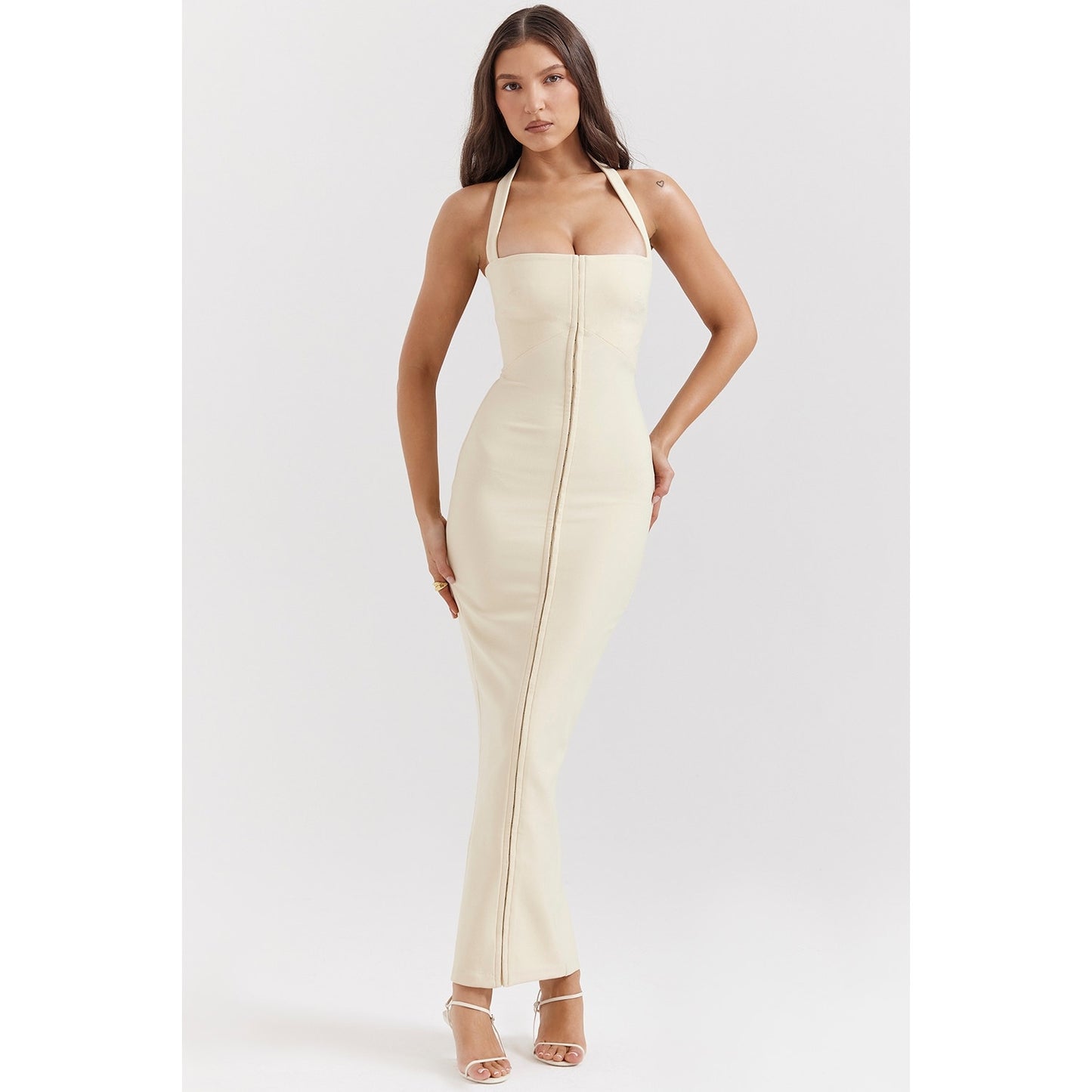 House of CB Mia ecru halter maxi dress