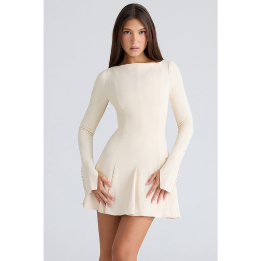 House of CB Francesca Vintage Cream Stretch Crepe Godet Mini Dress