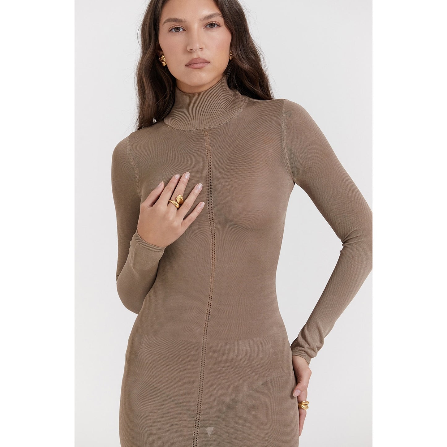 House of CB Roberta Tan Knit Midi Dress