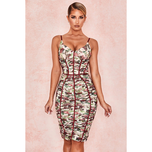 House of CB Sable vintage floral ruched corset dress
