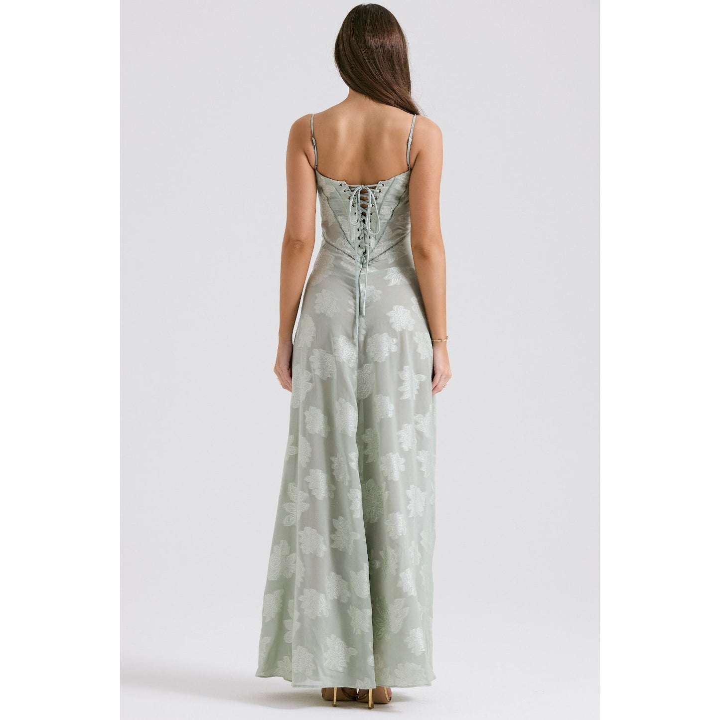 House of CB Seren Pistachio Floral Lace Back Maxi Dress