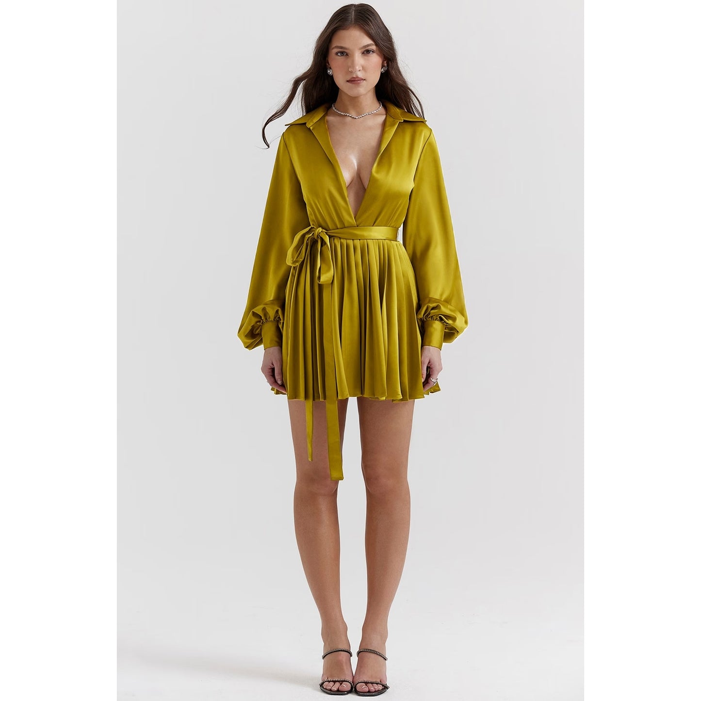 House of CB Allegra chartreuse pleated shirt dress NWOT Authentic