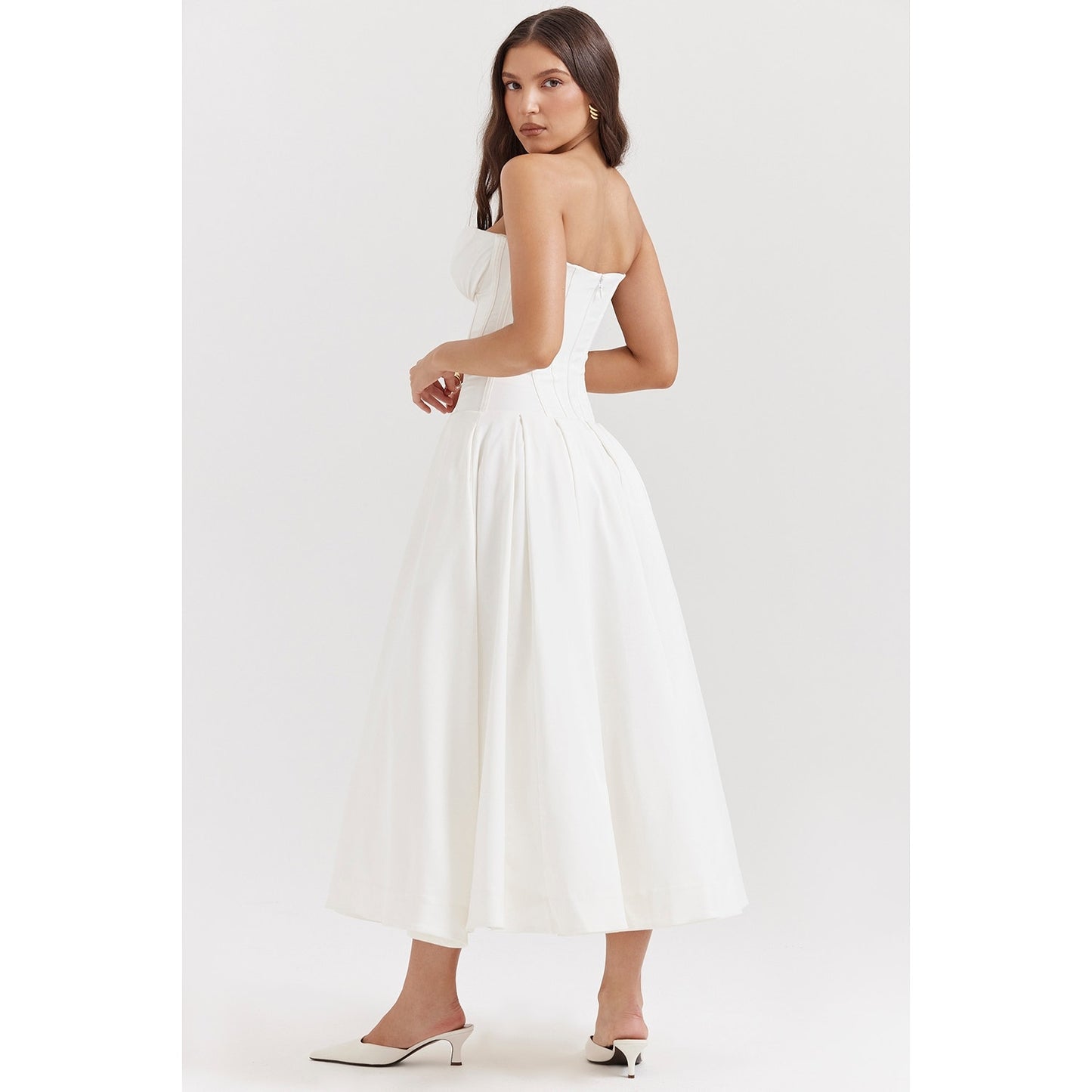 House of CB Lady White Strapless Midi Dress