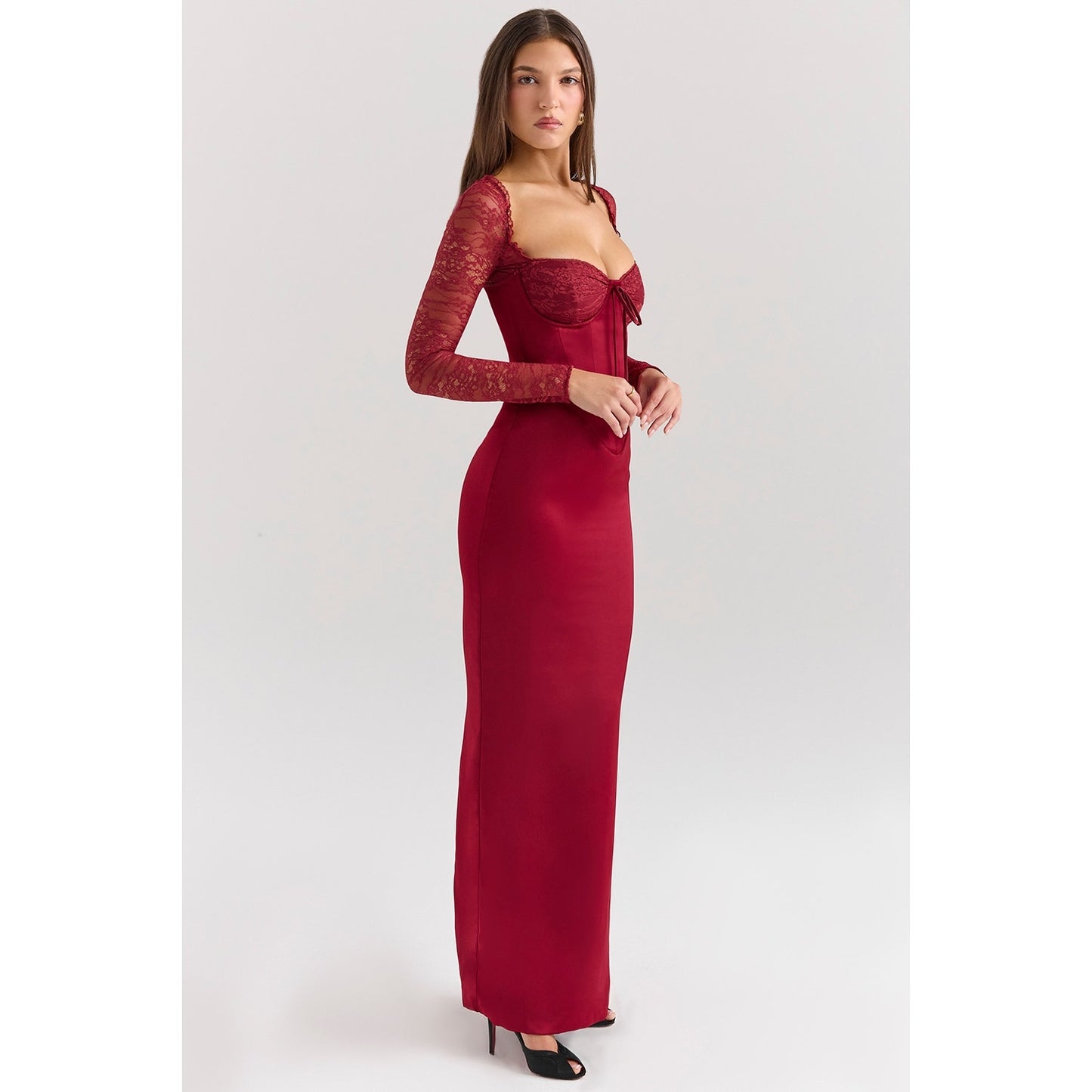 House of CB Perdi Berry Satin Maxi Dress With Corset