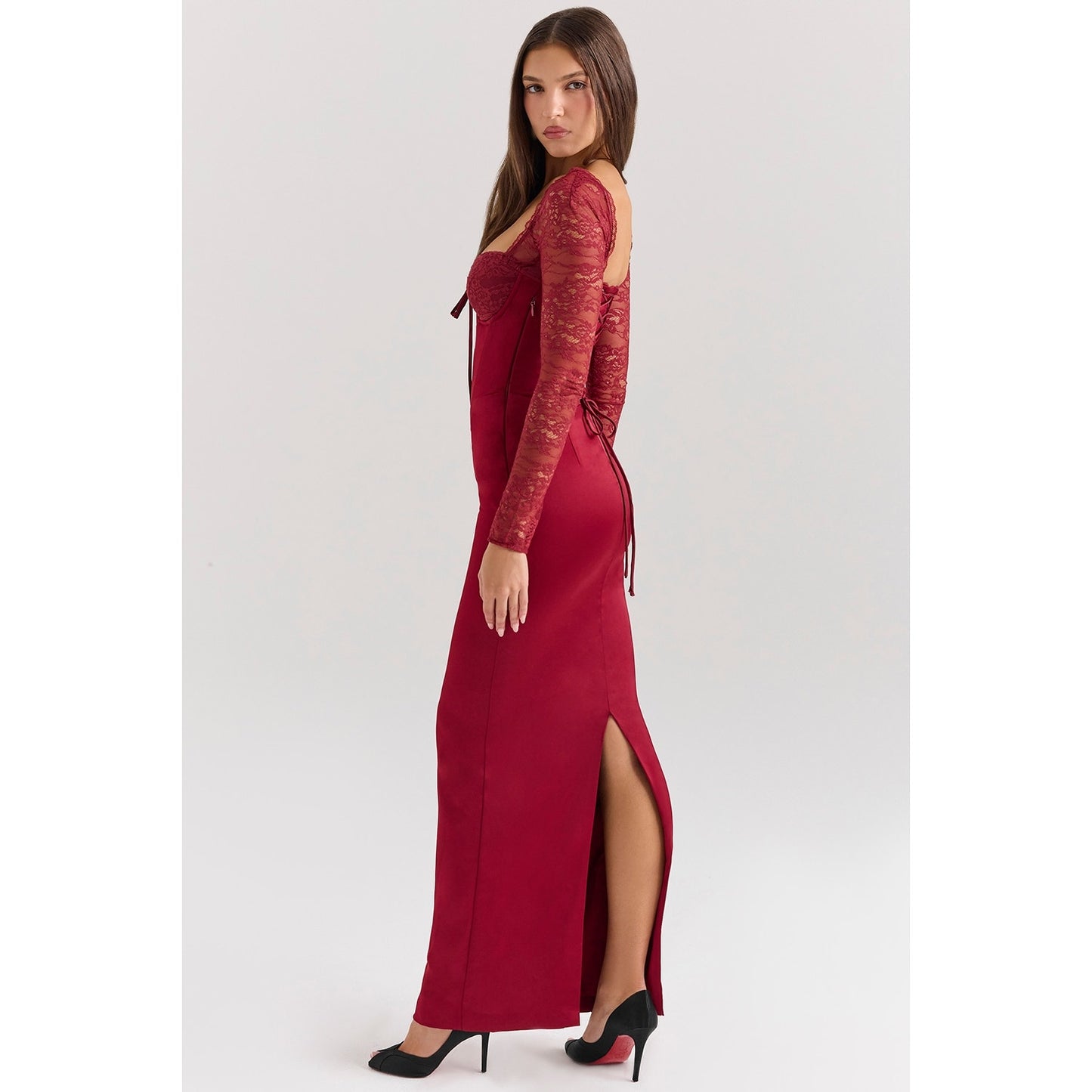 House of CB Perdi Berry Satin Maxi Dress With Corset