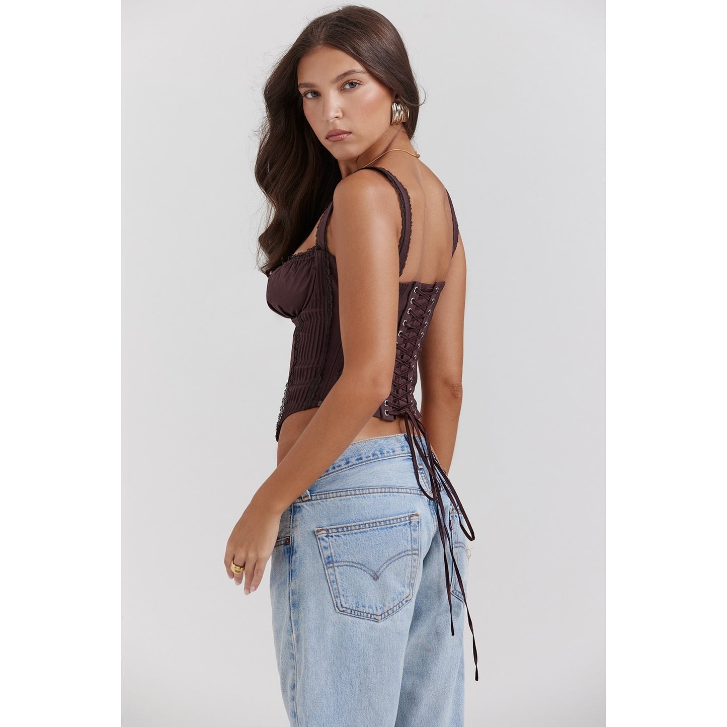 House of CB Gini rich brown lace back corset
