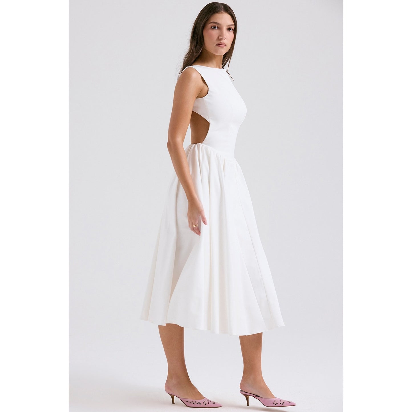 House of CB Cindy White Twill Midi Sundress