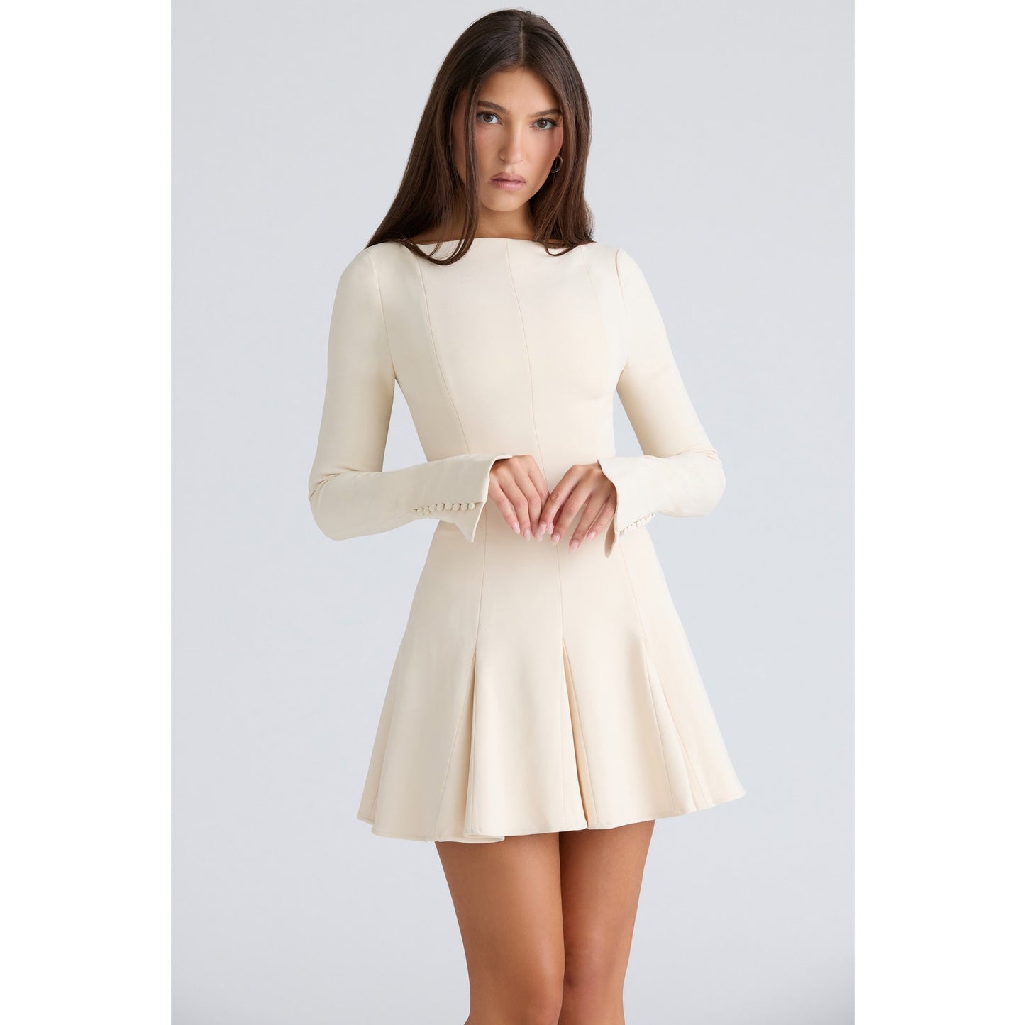 House of CB Francesca Vintage Cream Stretch Crepe Godet Mini Dress