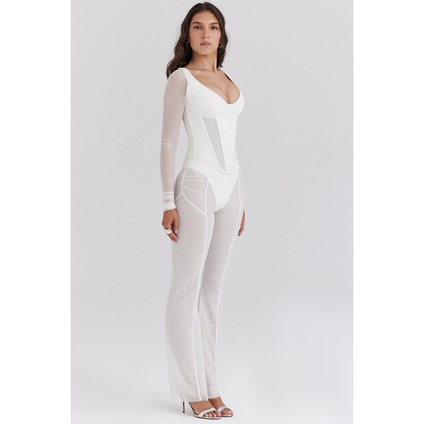 House of CB Avalon White Mesh High Waist Trousers