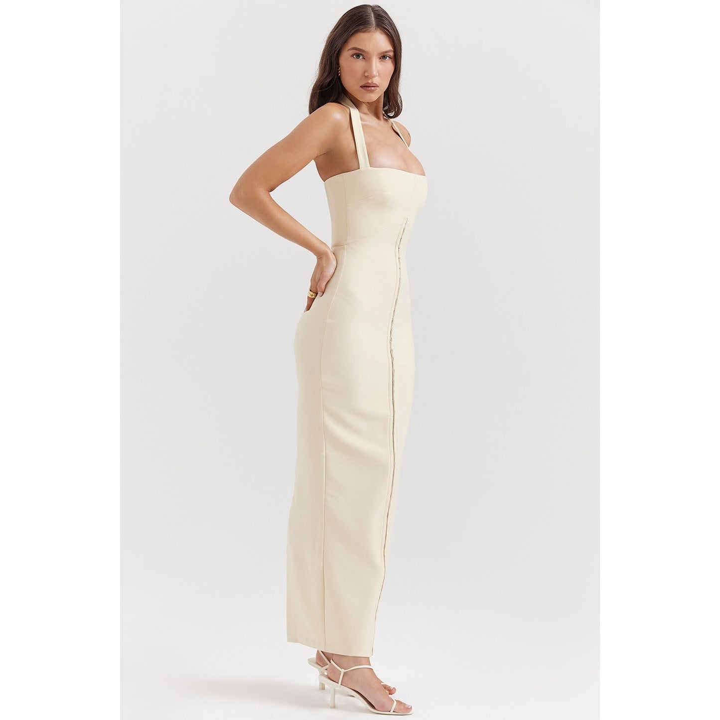 House of CB Mia ecru halter maxi dress