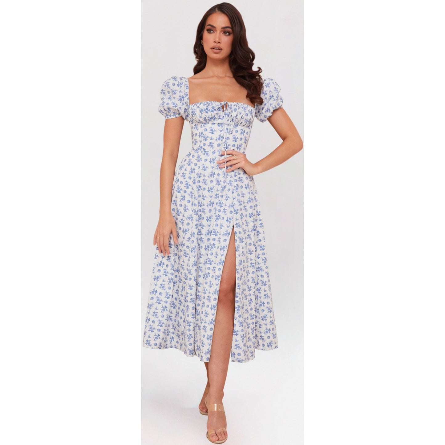 TALLULAH BLUE WHITE FLORAL MIDI DRESS