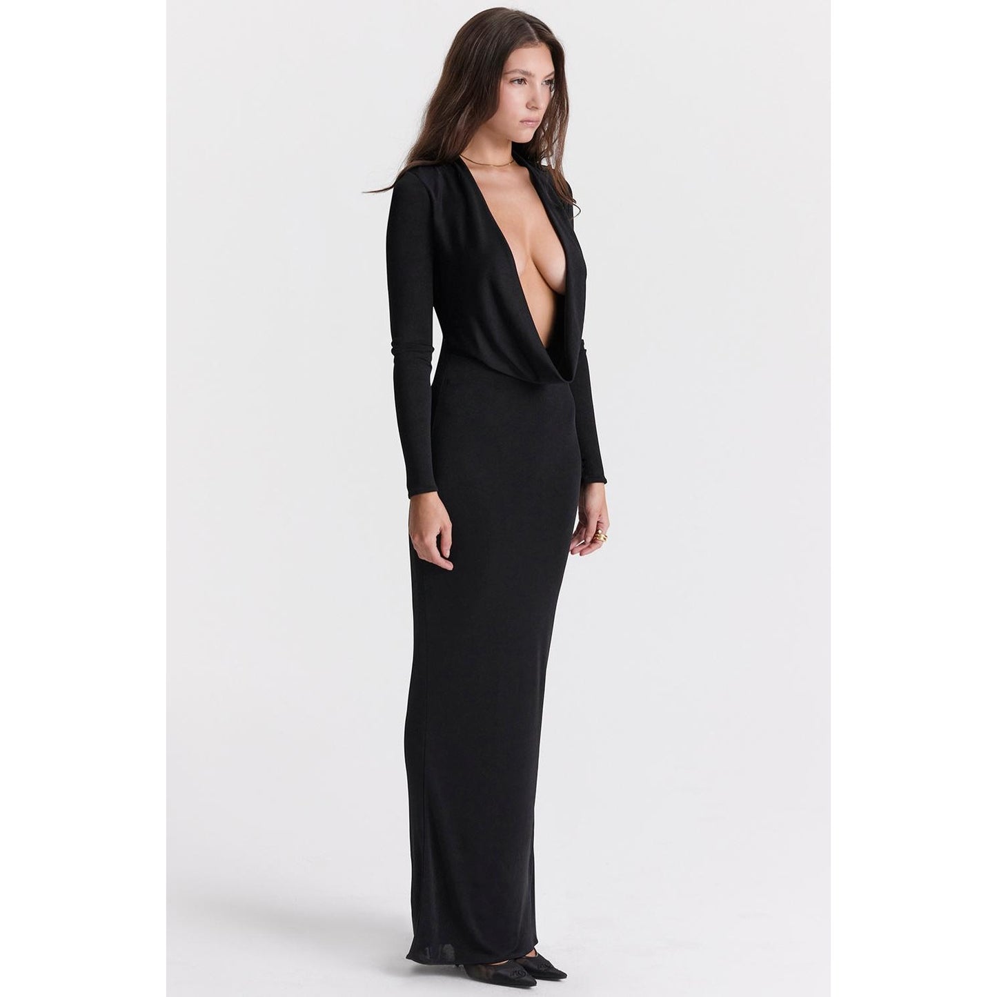 House of CB Saskia black draped maxi dress