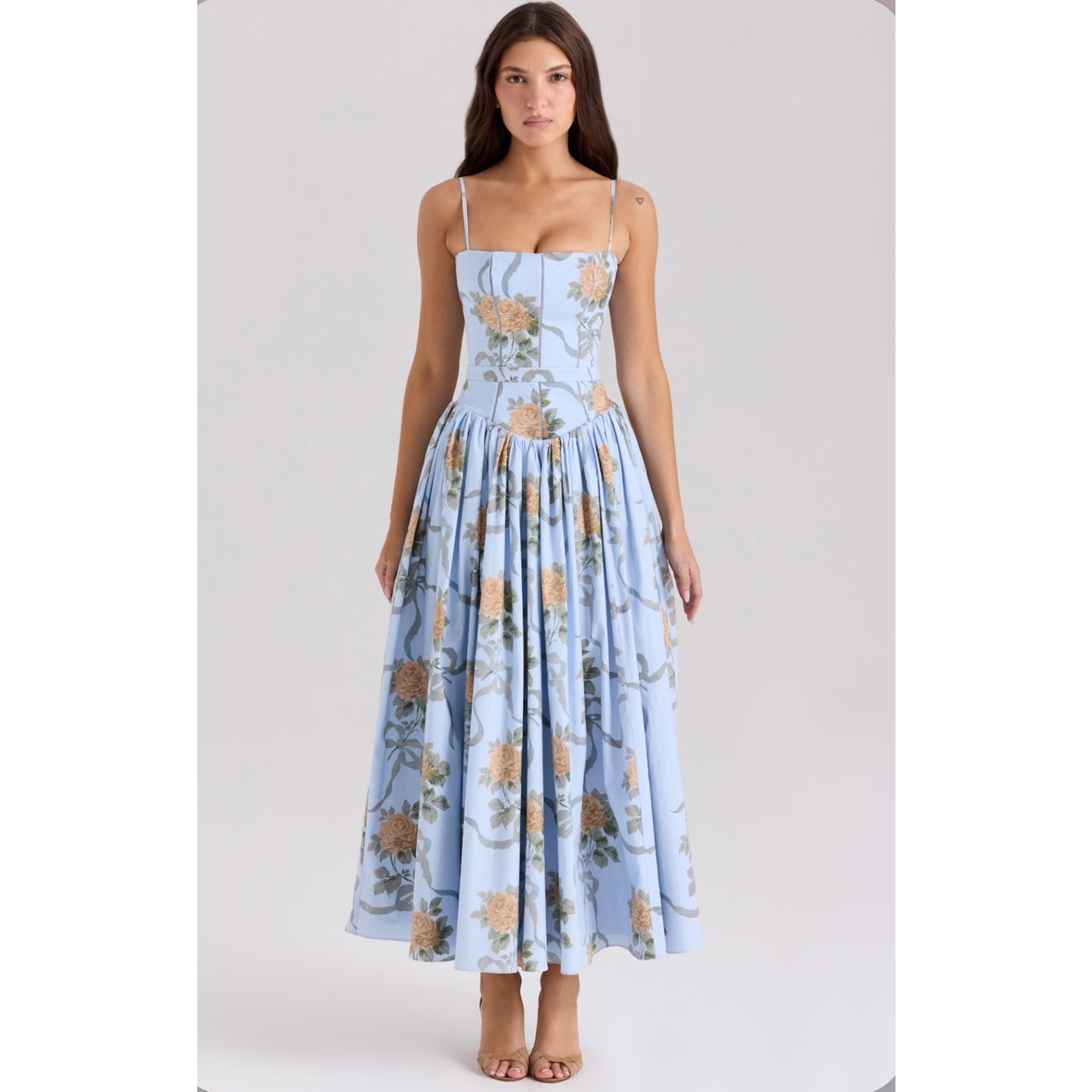 House of CB Ysabella Blue Vintage Rose Print Cotton Dress