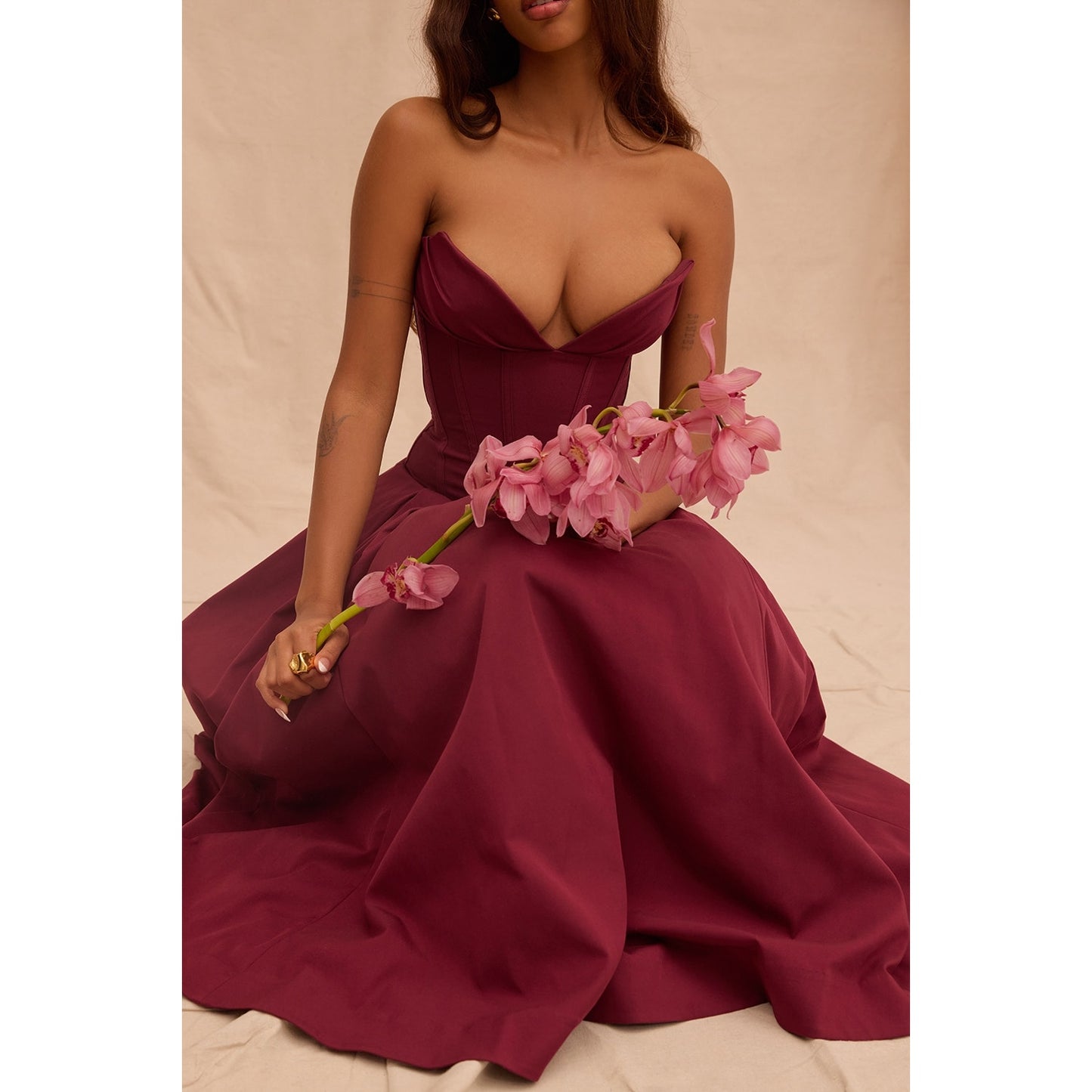 House of CB Lady Wine Strapless Midi Dress