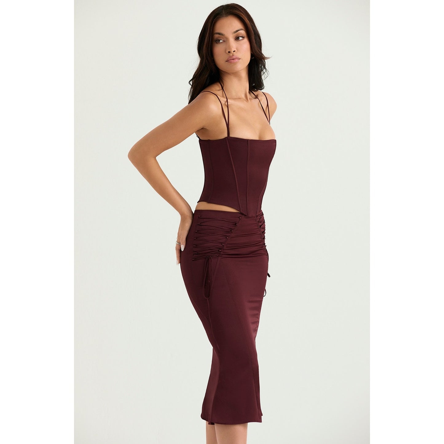 House of CB Chantelle wine satin corset