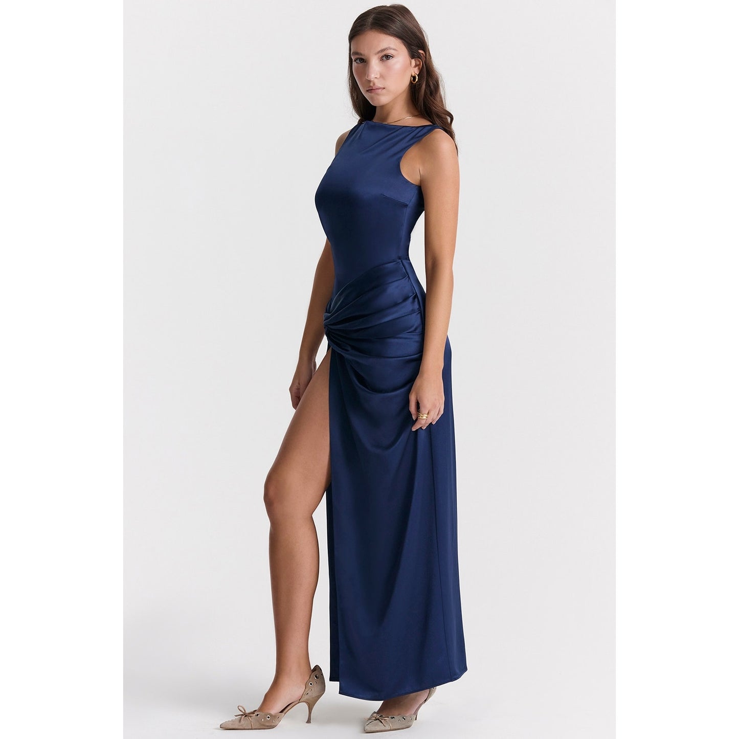 House of Cb Roxanne Navy Thigh Slit Maxi Dress
